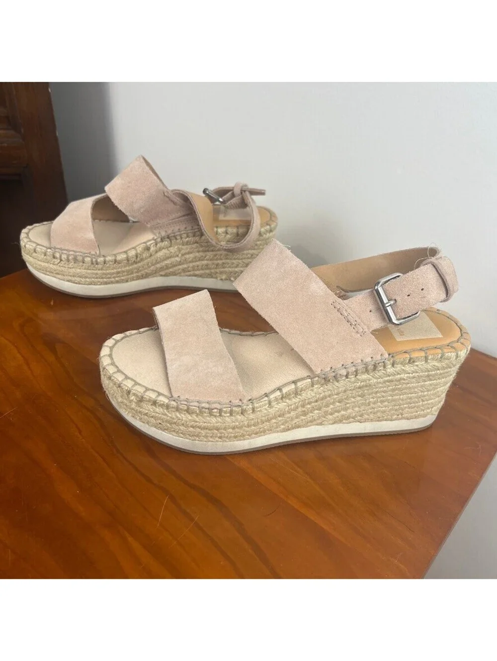 Dolce Vita Mauri Suede Espadrille Platform Wedge Sandals Taupe Women's 7